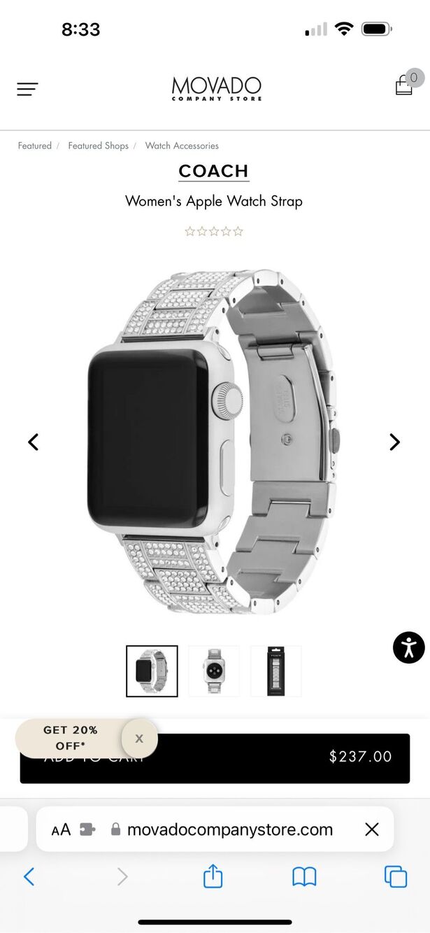 Coach x movado pave iced out diamond/crystal apple watch band/strap no box